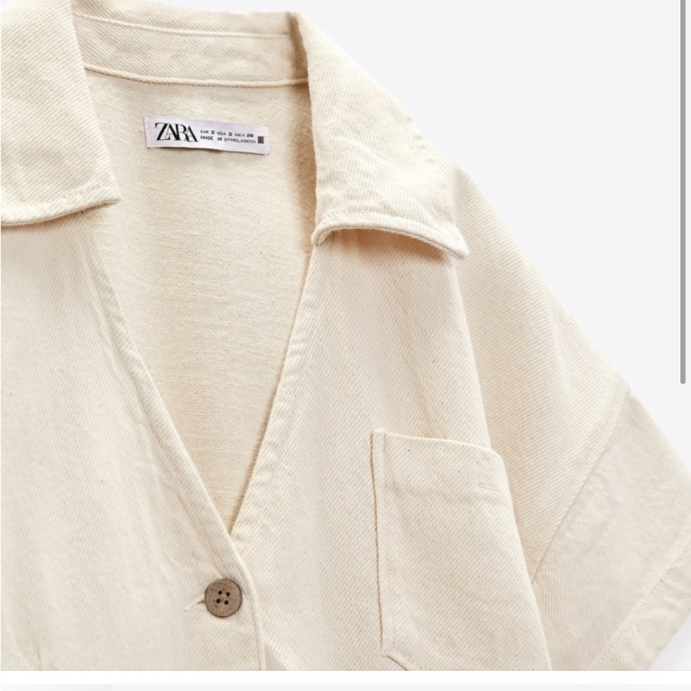 Zara Cream Short-Sleeve Button Front Jumpsuit - Picture 2 of 3